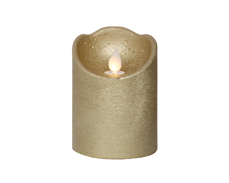 Lumineo  LED Flameless Christmas Candle Rustic Gold Wax Battery Operated (10cm x 7.5cm)