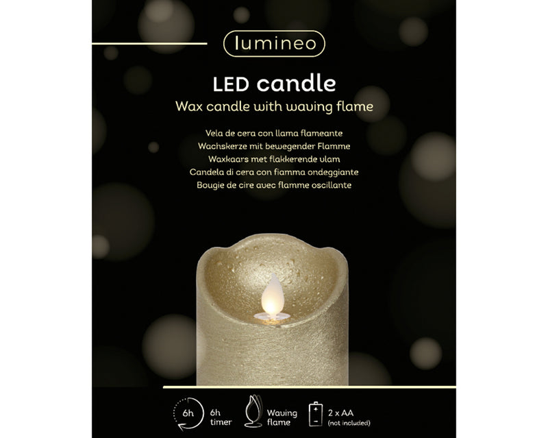 Lumineo  LED Flameless Christmas Candle Rustic Gold Wax Battery Operated (10cm x 7.5cm)
