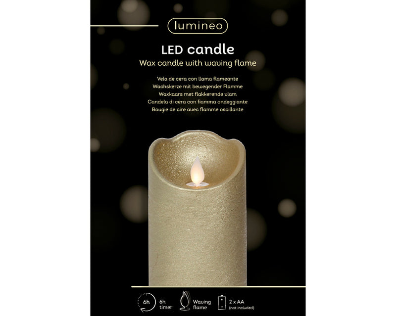Lumineo  LED Flameless Christmas Candle Rustic Gold Wax Battery Operated (12.5cm x 7.5cm)