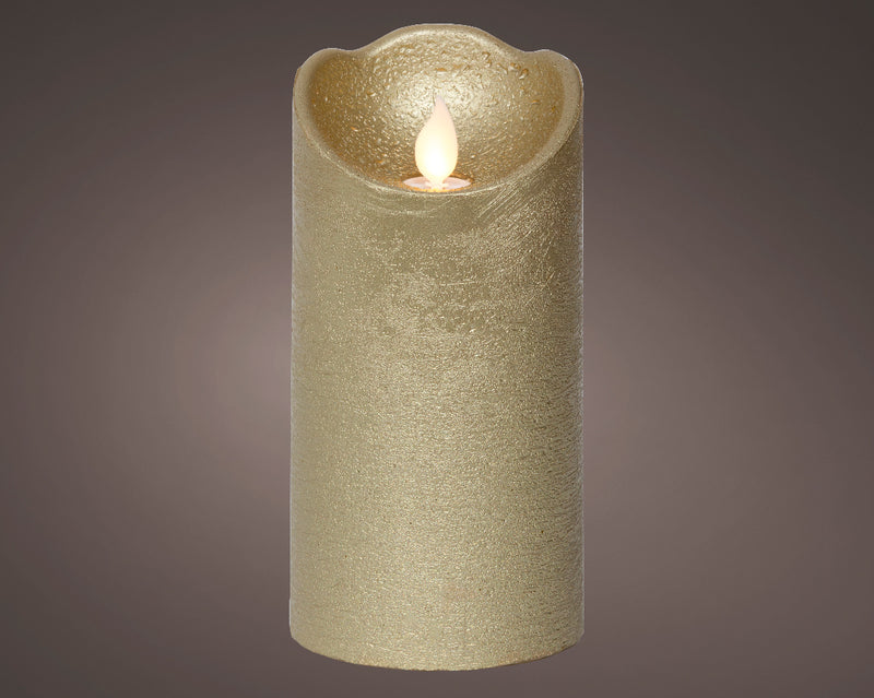 Lumineo  LED Flameless Christmas Candle Rustic Gold Wax Battery Operated (15cm x 7.5cm)