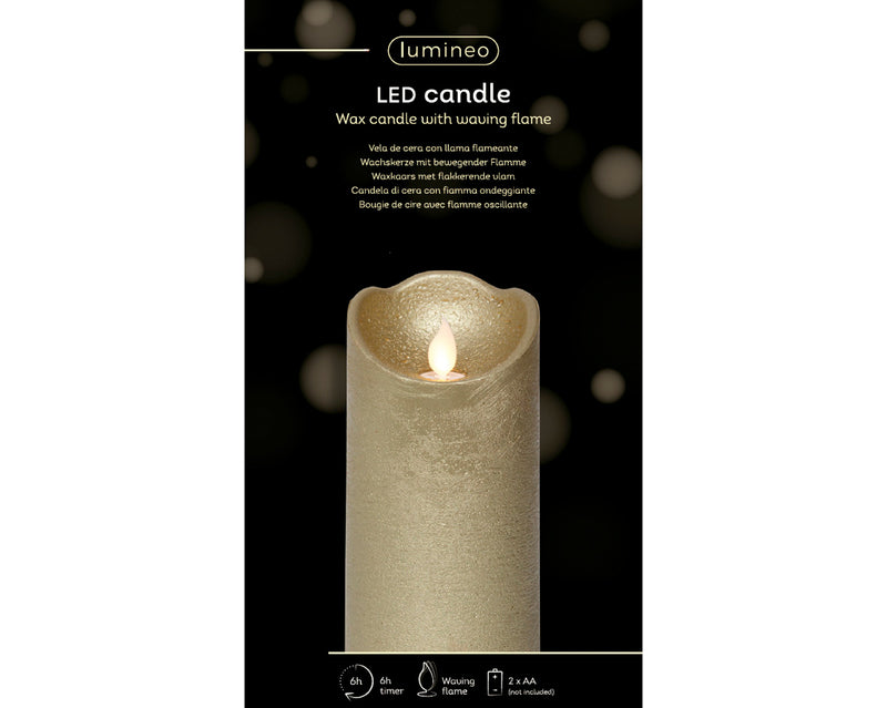 Lumineo  LED Flameless Christmas Candle Rustic Gold Wax Battery Operated (15cm x 7.5cm)