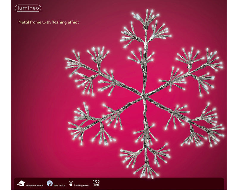 Lumineo LED Silver Snowflake Light Outdoor Metal Frame With 192 Cool White Lights (H.48cm)