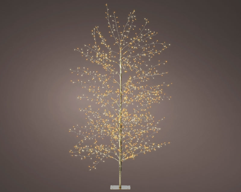 Lumineo Micro LED Outdoor Birch Tree with 1350 Classic Warm & Warm White micro lights (D70cm x H.150cm) Gold Stem