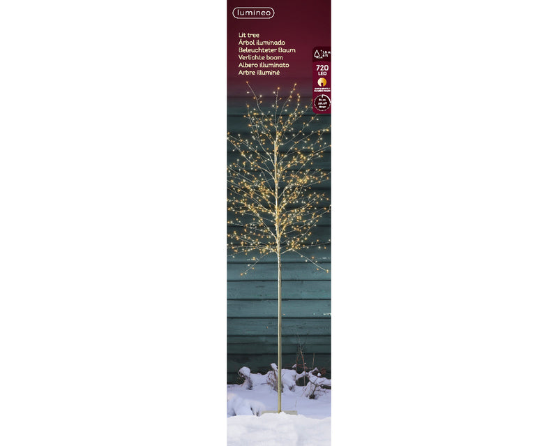 Lumineo Micro LED Outdoor Birch Tree with 1350 Classic Warm & Warm White micro lights (D70cm x H.150cm) Gold Stem