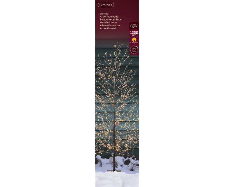 Lumineo Micro LED Outdoor Birch Tree with 1350 Classic Warm white micro lights (D60cm x H.150cm) Black Stem