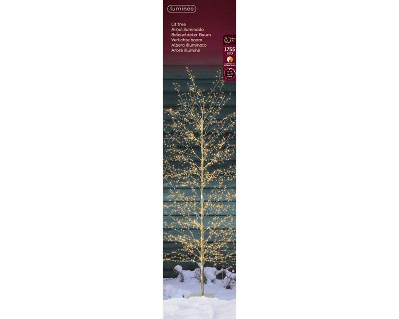 Lumineo Micro LED Outdoor Birch Tree with 1755 Classic Warm & Warm White micro lights (D80cm x H.180cm) Gold Stem