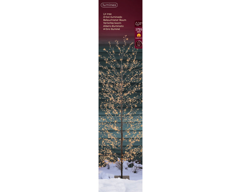 Lumineo Micro LED Outdoor Birch Tree with 1755 Classic Warm white micro lights (D70cm x H.180cm) Black Stem