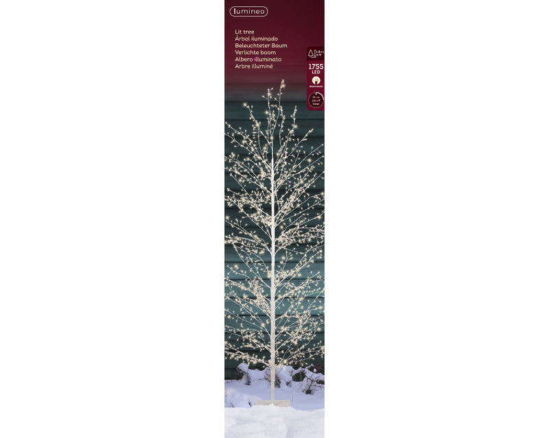 Lumineo Micro LED Outdoor Birch Tree with 1755 Warm white micro lights (D70cm x H.180cm) White Stem