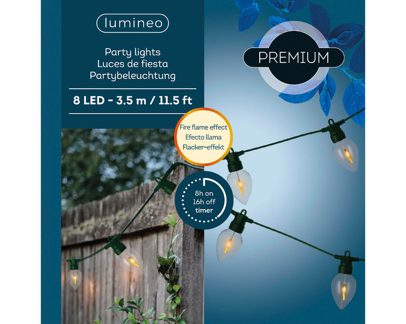 Lumineo Garden Party Light With 8 Flicker Flame LED Lights 3.5m