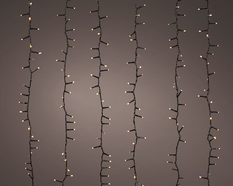 Lumineo Tree Cascade Cluster Sparkle 1080 Soft Gold Colour Lights With Black Cable (240cm x 240cm)