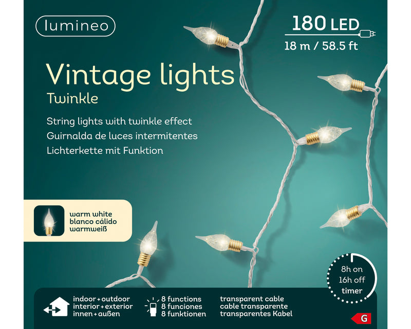 Lumineo Vintage 180 Twinkle Warm White Christmas Lights With Transparent Cable 17.9m