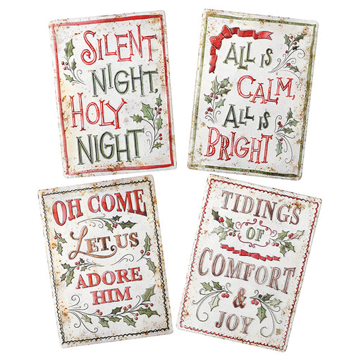 Cream and red Christmas metal plaques, assorted designs – Heaven Sends