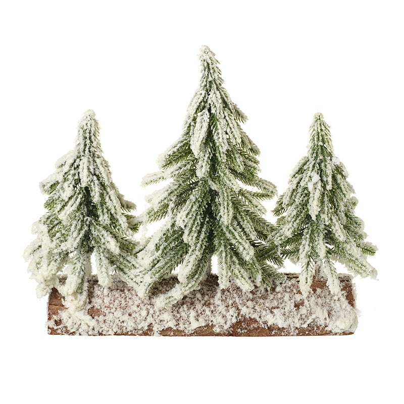 Christmas Forest Table-Piece Frosted Snowy Trees On Log