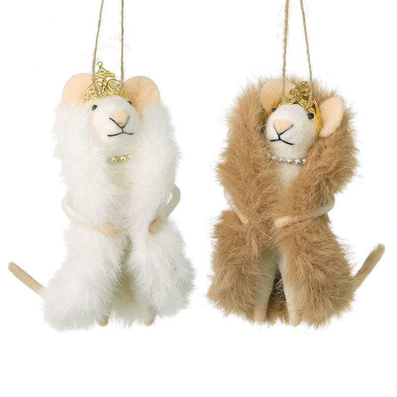 White felt Christmas mice in faux fur coats – Heaven Sends