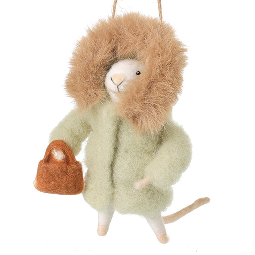 Green felt mouse in faux fur coat Christmas decoration – Heaven Sends