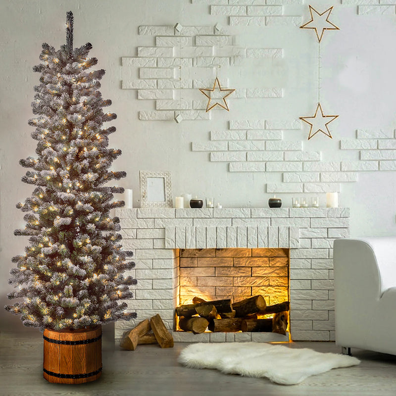 6 Foot Snowy Sheffield Spruce Pre-Lit Half Christmas Tree with 250 Warm White Lights