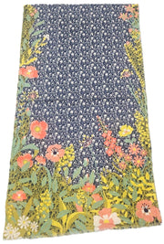 Floral Hedgerow Cotton Poplin Scarf - Navy by Powder styled on a plain background