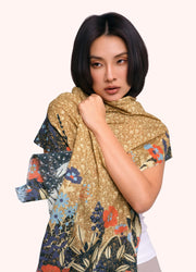 Floral Hedgerow Cotton Poplin Scarf - Moss by Powder worn by a model