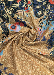 Floral Hedgerow Cotton Poplin Scarf - Moss by Powder close-up print and fabric detail
