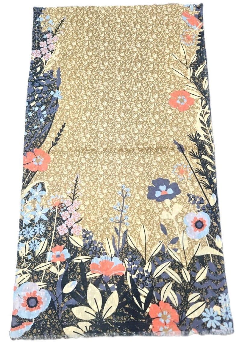 Floral Hedgerow Cotton Poplin Scarf - Moss by Powder styled on a plain background