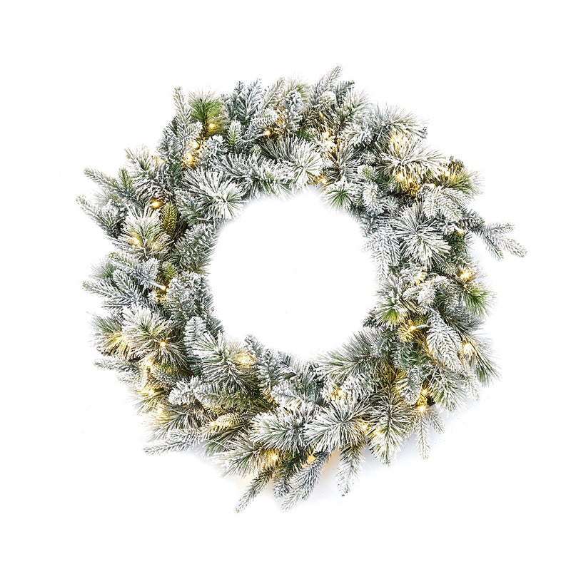 4 Foot Pre-Lit Kingsley Pine Artificial Christmas Wreath - 200 Warm White LEDs