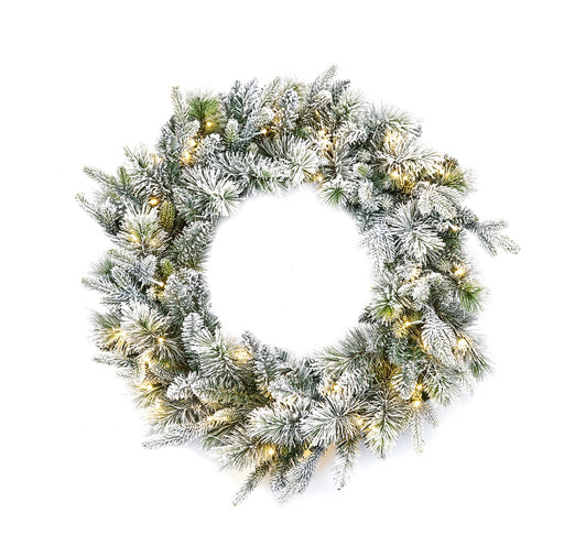 4 Foot Pre-Lit Kingsley Pine Artificial Christmas Wreath - 200 Warm White LEDs