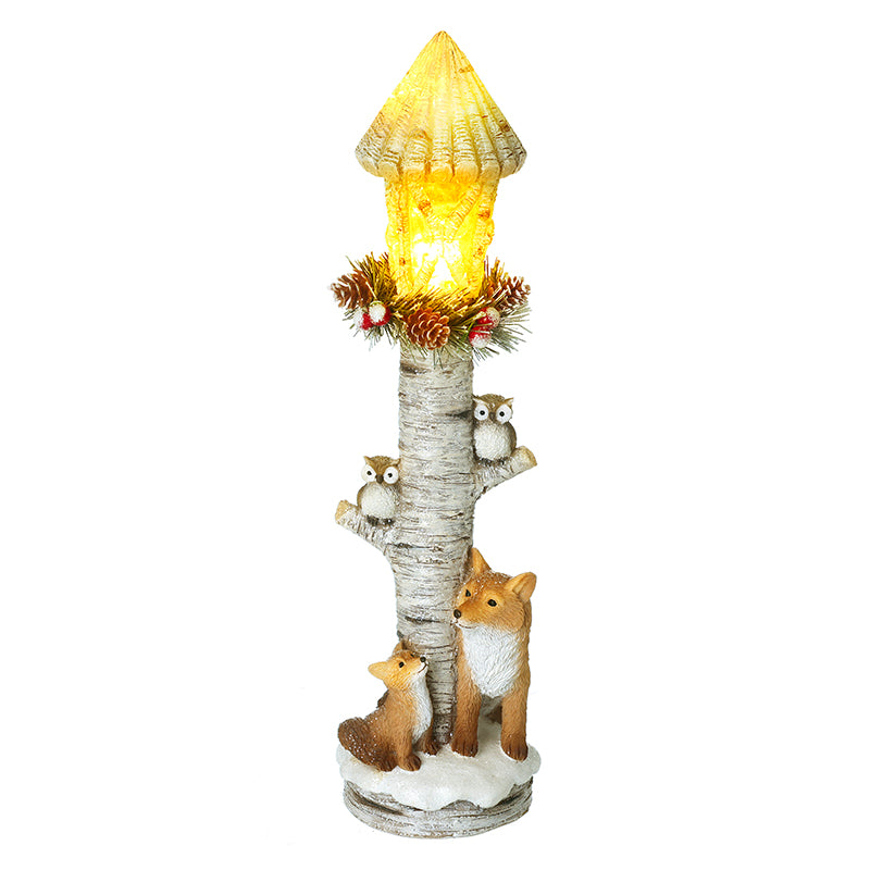 LED woodland lamp post with fox and owls Christmas decoration – Heaven Sends