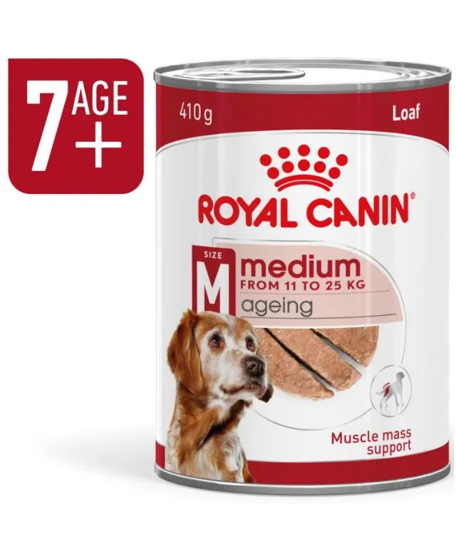 Royal Canin Medium Ageing 7+ Senior Wet Dog Food Cans In Loaf 410g