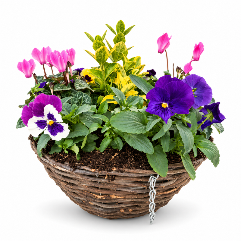 Wicker Hanging Basket 12" Seasonal Colour