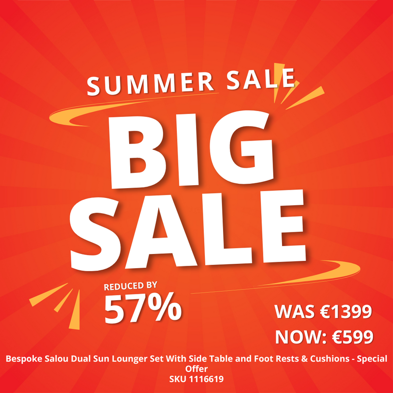 Bespoke Salou Dual Sun Lounger Set With  Side Table and Foot Rests & Cushions - Special Offer