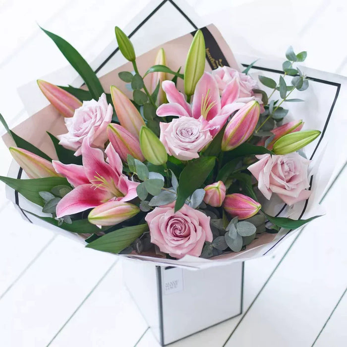 Beautifully Simple Pink Rose and Lily Bouquet