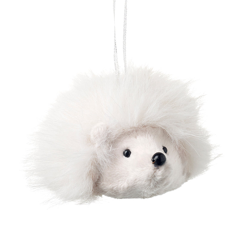 White fluffy hanging hedgehog Christmas decoration – Heaven Sends