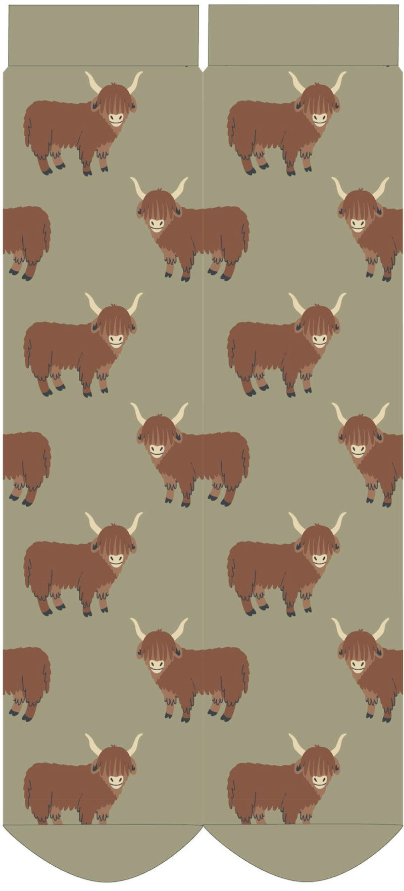 Highland Cow Fuzzy Socks - Green by Powder showing the full design