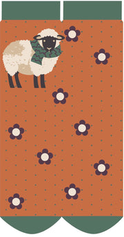 Sheep in a Scarf Glitter Ankle Socks - Orange by Powder showing the full design