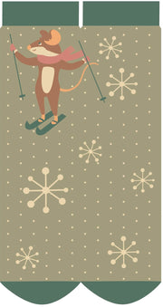 Skiing Mouse Glitter Ankle Socks - Green by Powder showing the full design