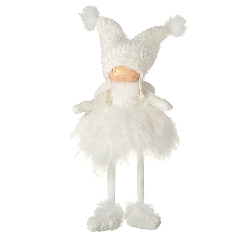 Girl White Fluffy Dress Tall Sitting