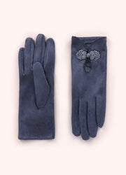 Suki Faux Suede Gloves - Slate by Powder shown from front and back