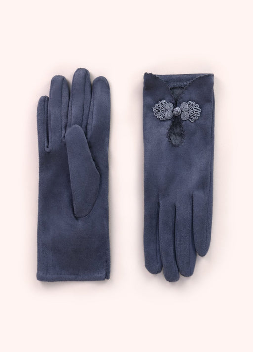 Suki Faux Suede Gloves - Slate by Powder shown from front and back