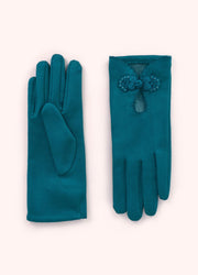 Suki Faux Suede Gloves - Teal by Powder shown from front and back