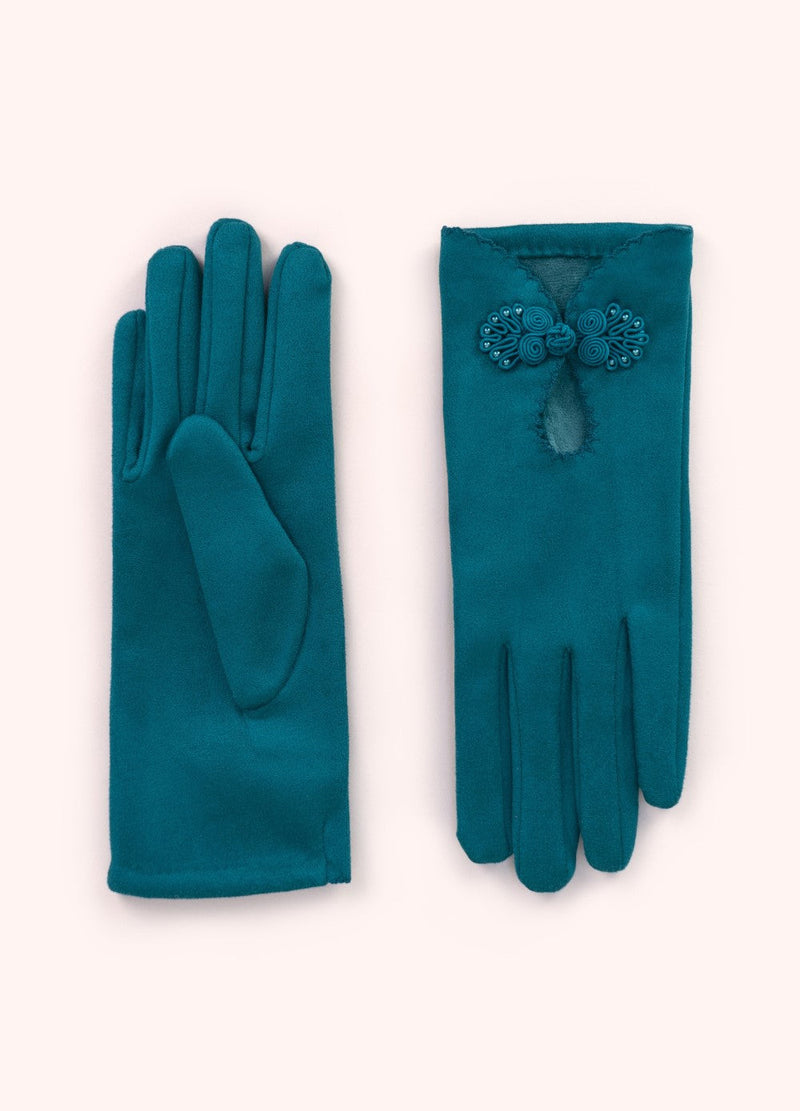 Suki Faux Suede Gloves - Teal by Powder shown from front and back