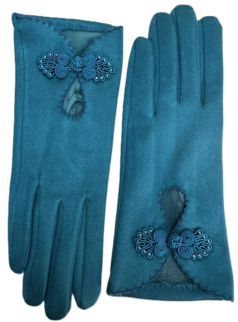 Suki Faux Suede Gloves - Teal by Powder on a plain background
