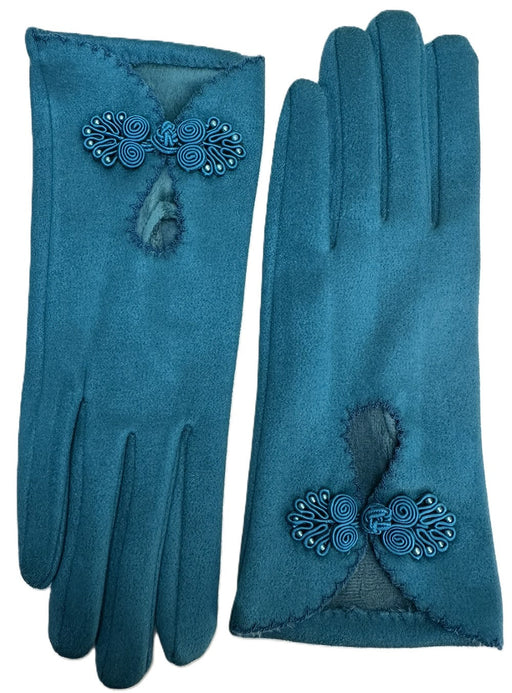 Suki Faux Suede Gloves - Teal by Powder on a plain background