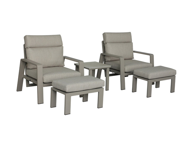 Prague 2 x Reclining Sofa Chairs with Footstools & Sinterstone Side Table - Latte