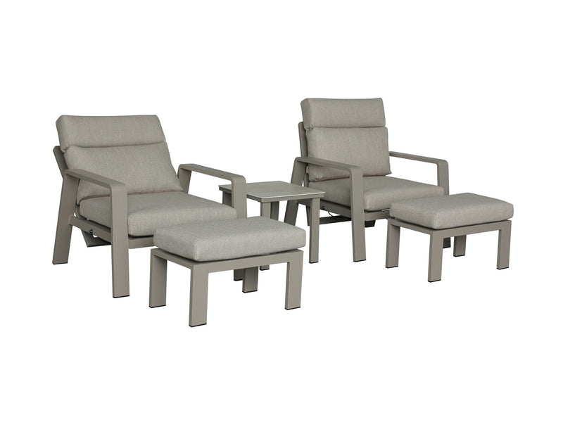 Prague 2 x Reclining Sofa Chairs with Footstools & Sinterstone Side Table - Latte