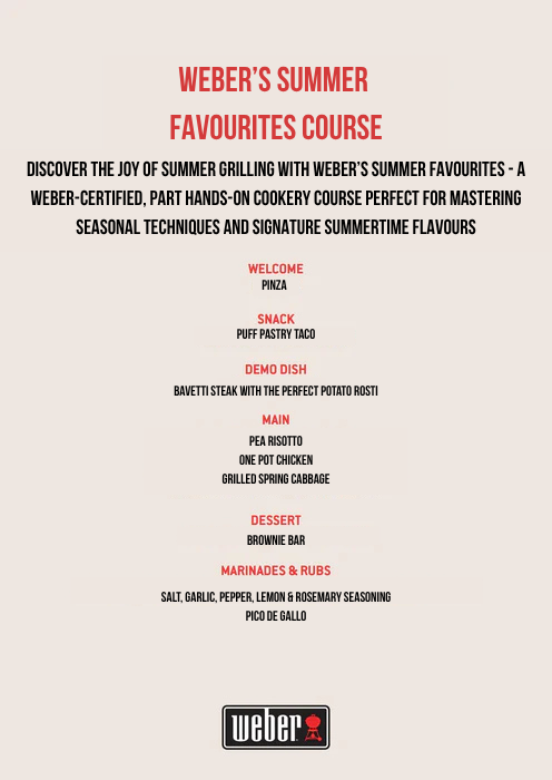Weber BBQ Cookery Course - Summer Favourites Cookery Course  - 1st May 2026