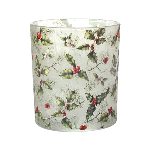 Large frosted holly glass Christmas candle holder – Heaven Sends