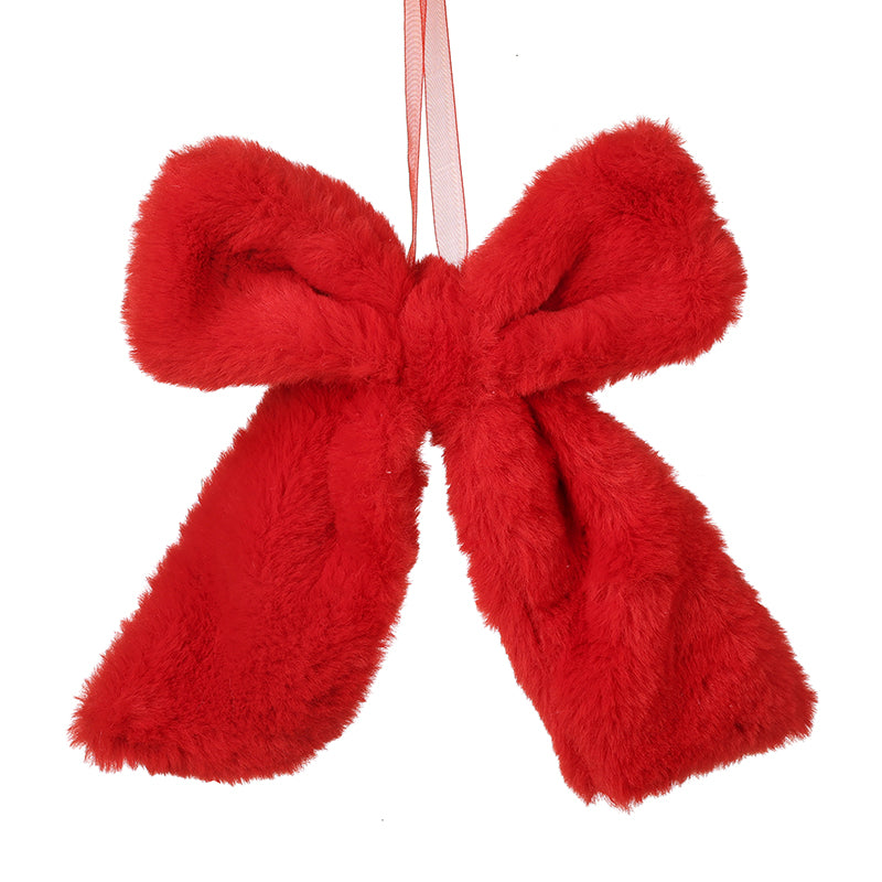 Red faux fur bow hanging Christmas decoration – Heaven Sends