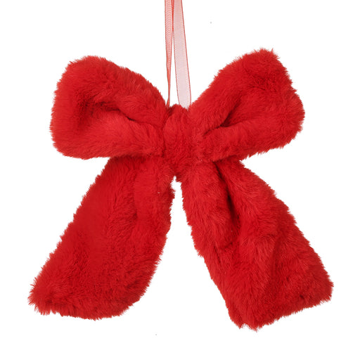 Red faux fur bow hanging Christmas decoration – Heaven Sends