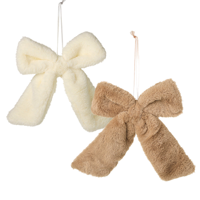 Cream and brown faux fur bow Christmas decorations, assorted – Heaven Sends
