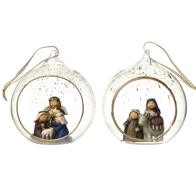 Christmas Nativity Scene in Glass Bauble 10cm